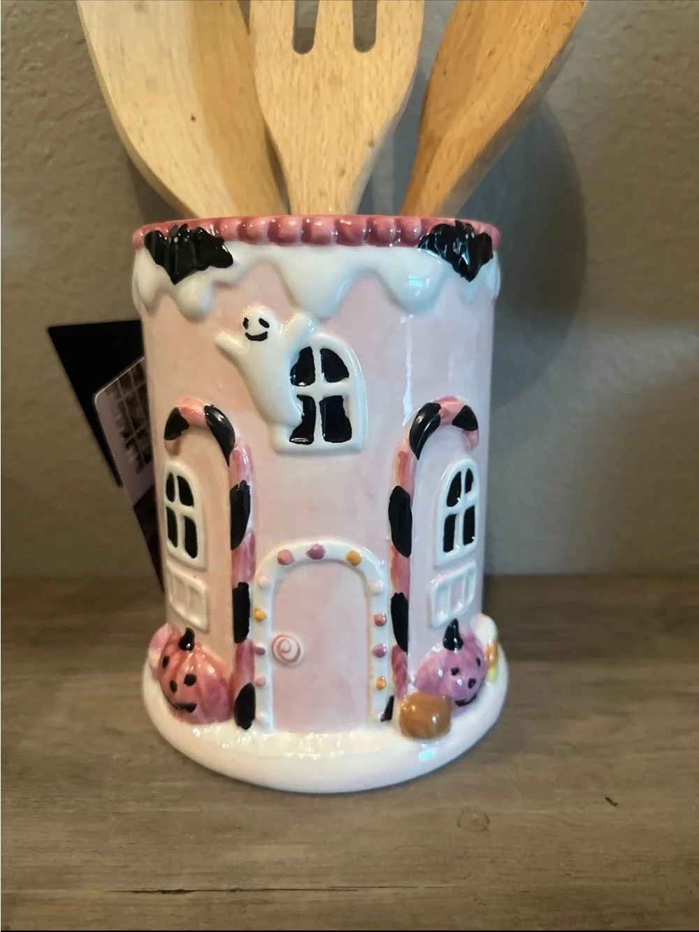 Halloween Pink Haunted House Utensil Holder